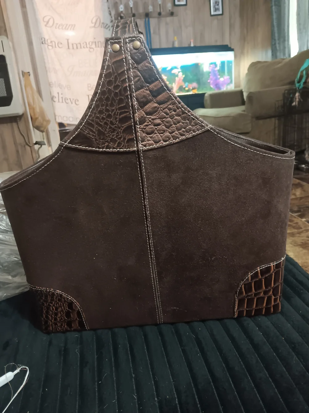 Men's Brown Suede & Croc-Embossed Tote Bag